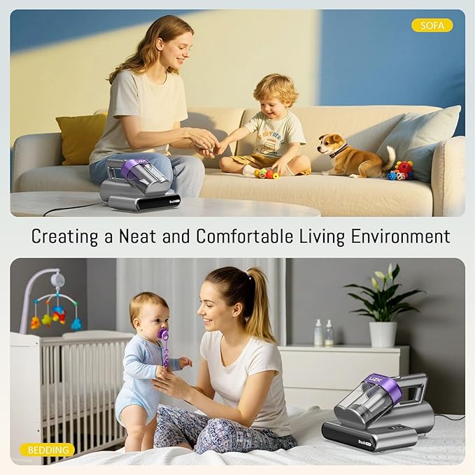 Bed Vacuum Cleaner Mattress Vacuum Cleaner,16Kpa Powerful Handheld Vacuums with UV-C Light & Double Dust Cup & High Heating & Ultrasonic & Anion for Bed Sofa (MV11,Deep Black)
