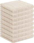 Homaxy 100% Cotton Terry Kitchen Towels(Beige, 13 x 28 inches), Checkered Designed, Soft and Super Absorbent Dish Towels, 8 Pack