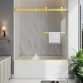 Frameless Bathtub Shower Door, 55-60" W x 60" H Double Sliding Tub Shower Door, 1/4''(6mm) SGCC Tempered Glass with Explosion-Proof Film Nano Coating, Brushed Gold