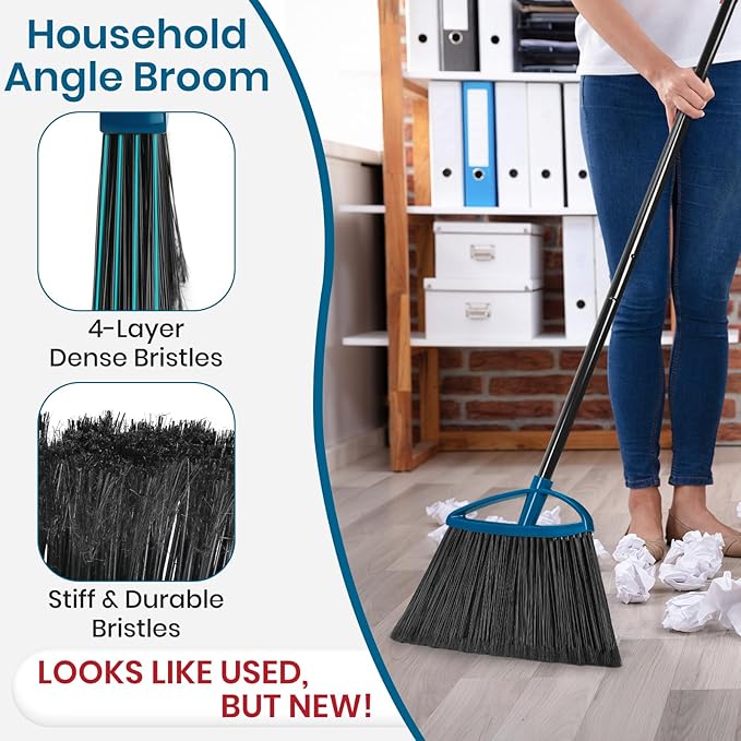 MAVRIZ 3 Pack Heavy Duty Broom Outdoor with 60" Long Handle Stiff Bristle Kitchen Broom for Sweeping Indoor Angle Broom for Floors, Shop Restaurant Garage Patio