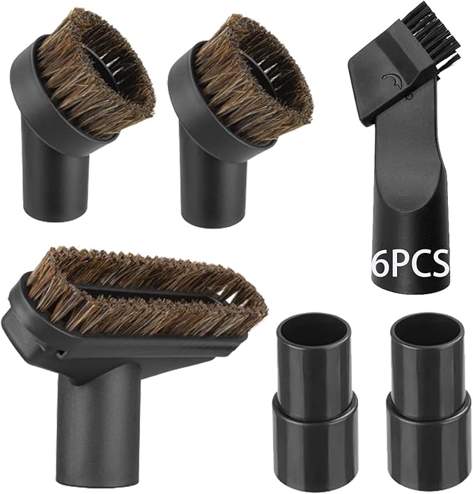 6Pack Round Soft Horse Hair Vacuum Brush Attachment For Shark Vacuum Brush Attachment with Vacuum Hose Adapter, Vacuum Attachments & Brushes, Deep Car Upholstery & Narrow or Vulnerable Area