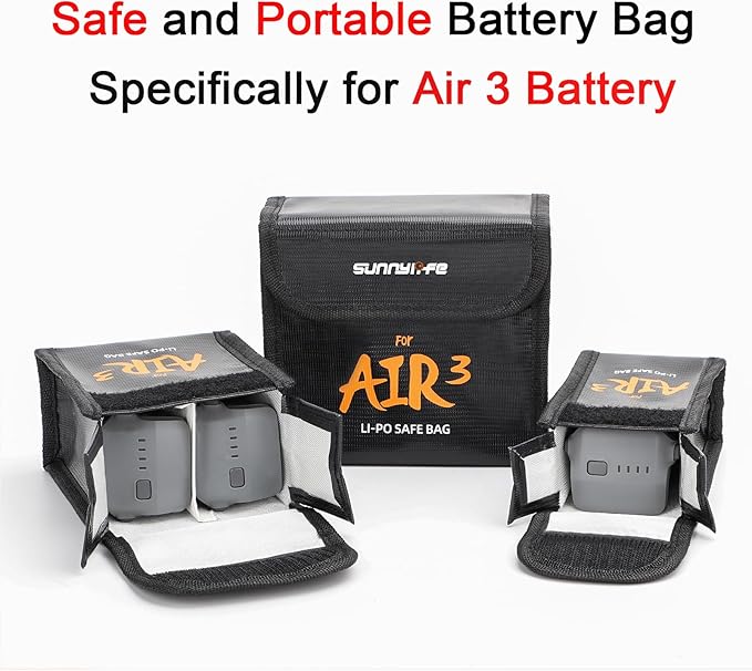 Lipo Battery Safe Bag for DJI Air 3s/Air 3, Explosion-Proof Nylon lithium Battery Fireproof Bag Protection Storage Pouch Pocket Case Accessories (Medium - for 2pcs batteries)