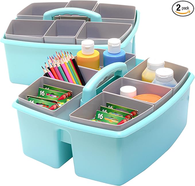 Storex Large Classroom Craft Caddy with Cups, 13 x 11 x 6.575 Inches, Teal, Case of 2 (00984A02C)