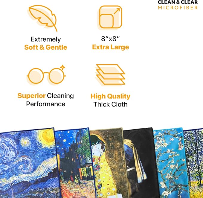 Large [6 Pack] Classic Art (Mona Lisa) - Ultra Premium Quality Microfiber Cleaning Cloths (Best for Camera Lens, Glasses, Screens, and All Lens.), Microfiber Cloth