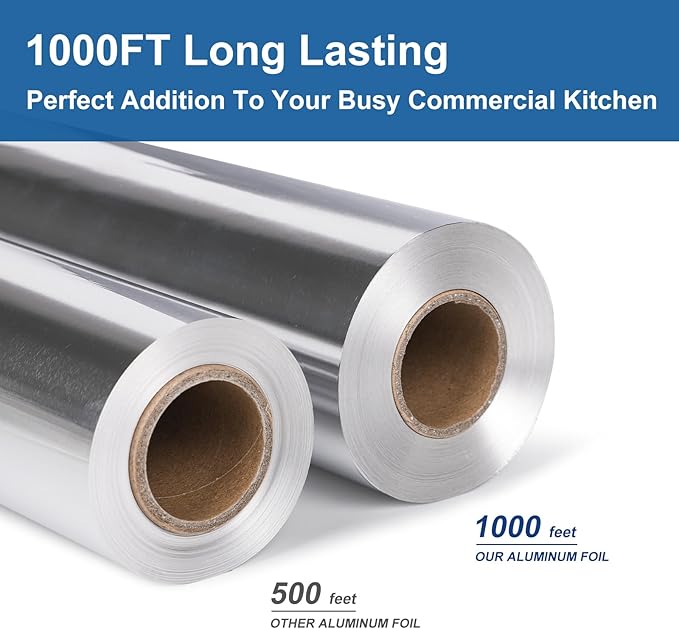 Aluminum Foil Standard 12 inch Wide, 1000 FT Food Safe Foil Wrap for Cooking, Baking, Grilling, Food Service Pony Packaging Aluminum Foil Roll (12"x1000', Standard-2 Count)