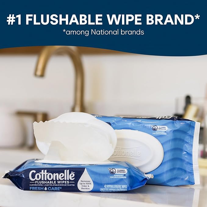 Cottonelle Fresh Care On-The-Go Flushable Wet Wipes, Adult Wet Wipes, 24 On-The-Go Pack, 14 Wipes Per Pack (336 Total Wipes), Packaging May Vary