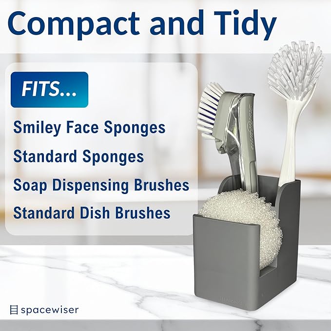 TidyNook Silicone Sink Caddy - Sponge Holder for Kitchen Sink, Dish Brush Holder, Fits Scrub Daddy Sponges, Scrub Mommy, and all Dish Sponges, Compact Kitchen Sinks Organizer Caddy, No Rust
