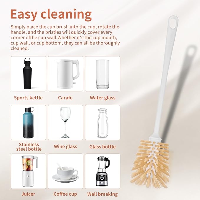 Bottle Brush Set – Adjustable Long Handle (Up to 15.6”) Narrow Bottle Cleaner, Fixed Handle Bottle Cleaning Brush, 2 Traceless Hooks & 2 Straw Brushes for Water Bottle Coffee Maker& More