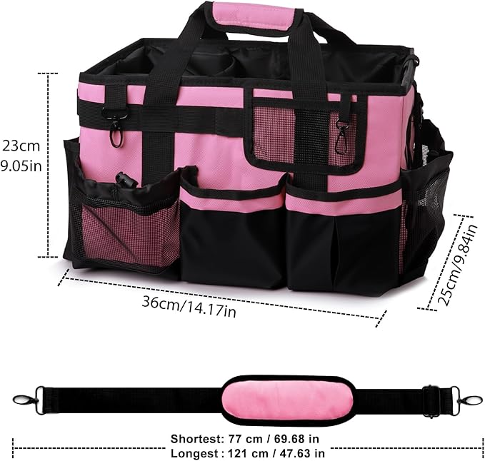 Large Cleaning Caddy Bag with Built-in Support Board, Wearable Cleaning Supplies Organizer with Adjustable Shoulder Strap & Waist Belt, Waterproof Heavy Duty Tote for Housekeepers Car Detailing