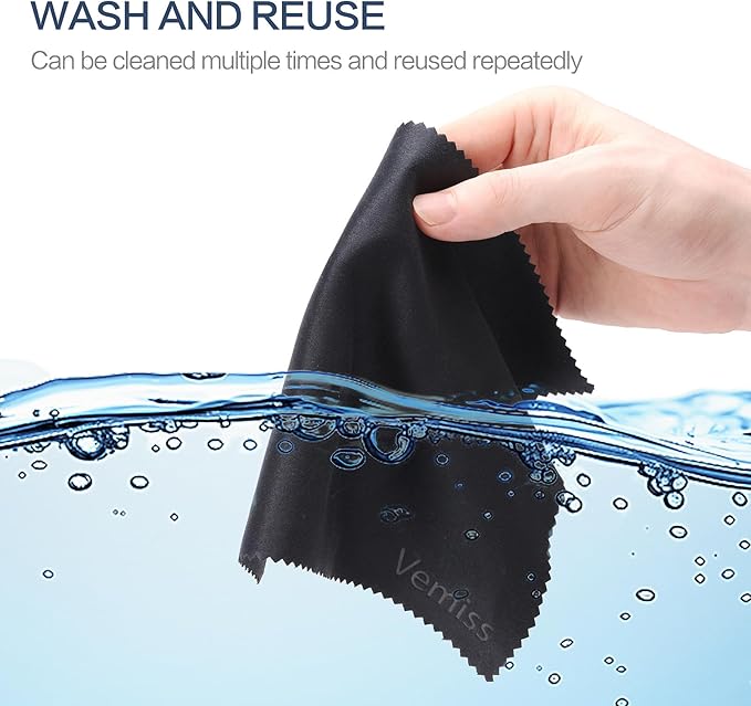 Vemiss 6 Pack Microfiber Glasses Cleaning Cloth, Wipes Lens Eyeglasses & Screens - Reusable, Portable with Keychain & Pouch - Sunglasses, Jewelry, Phone Cleaner Cloth (Color 1)