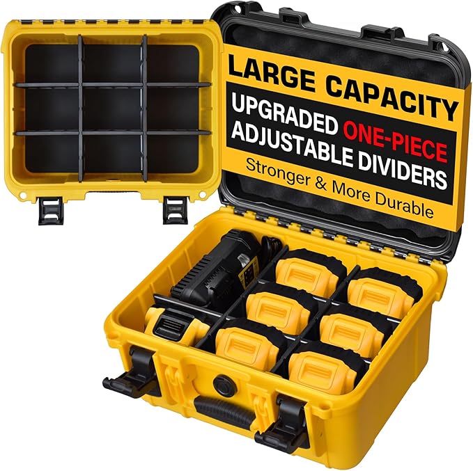 Case for Dewalt Battery, Hard Storage Organizer Box for 12V/20V/60V Battery and Charger, Adjustable Dividers, Durable Protective, Case Only