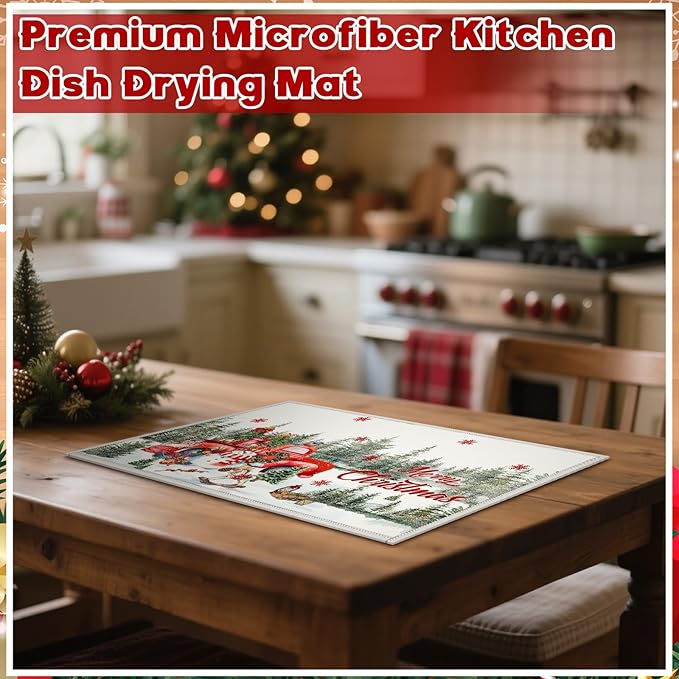 Meanplan 12 Pcs Seasonal Dish Drying Mats for Kitchen 24"x 16" Holiday Microfiber Absorbent Washable Drainer Mat Bulk for Counter Gift Winter Valentine's Day Irish Home Accessories Decoration