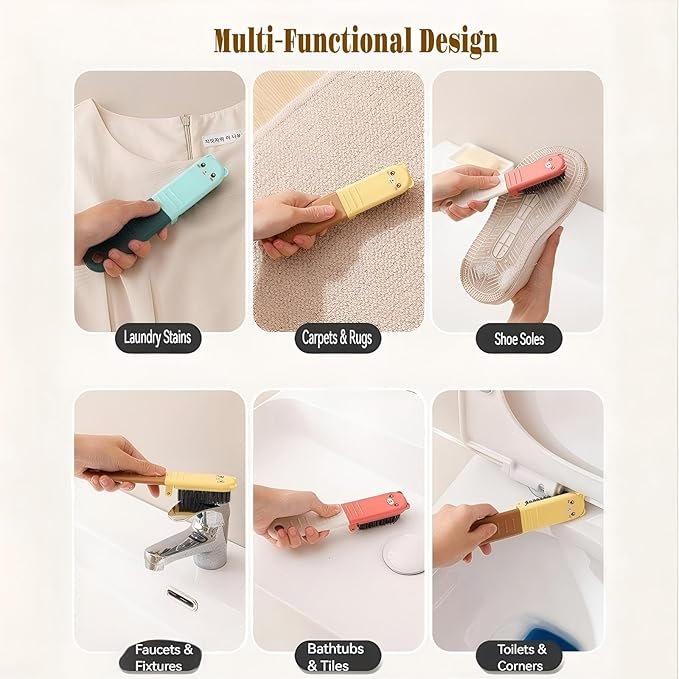 Little Bear Folding Portable Shoe Brush,Multi Functional Bristle Cleaning Brush for Clothes, Carpet,Bathtub,Toilet, Etc(Green)