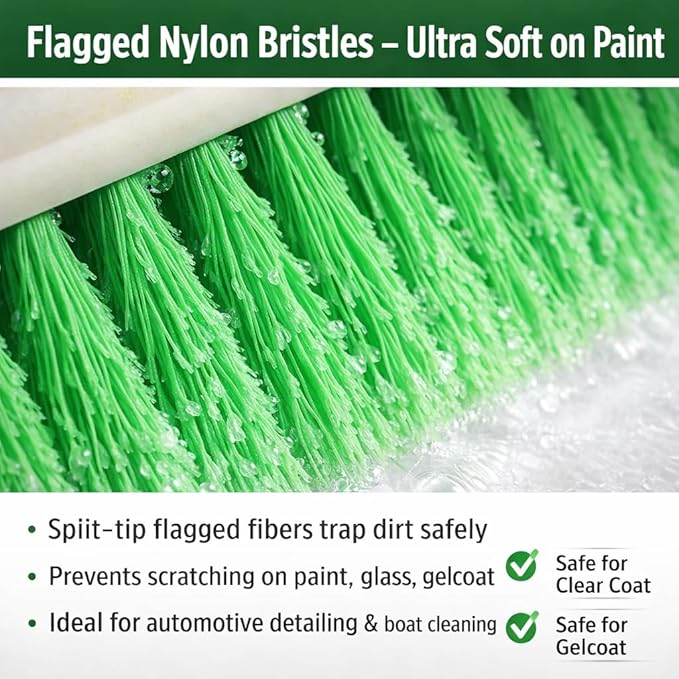 HI-TECH Industries 10" Bi-Level Flagged Super Soft Brush – Gentle Nylon Bristles – Crimped for Extra Cleaning Power – Threaded Handle Hole – Ideal for Trucks, SUVs, Boats, & Large Vehicles