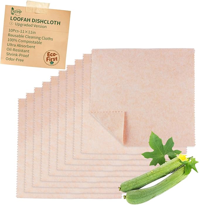 10-Pack Reusable Cleaning Cloths, 11"x11" Loofah Fiber, Upgraded Swedish Dishcloth, Super Absorbent Odor-Free, Thickened Durable for All-Surface Kitchen, Bathroom Cleaning