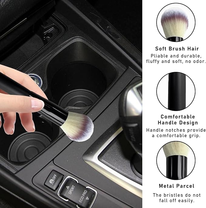 Car Interior Dust Brush, Soft Scratch Free Auto Detailing Brushes, Universal Vehicle Interior Cleaning Tool for Automotive Dashboard, Air Vents, Leather(Long Beige)