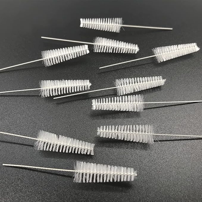 Hearing Aid Vent Earhook Tube Cleaning Brush Kit Tools Accessories with Carry Case (White- Pack of 10)