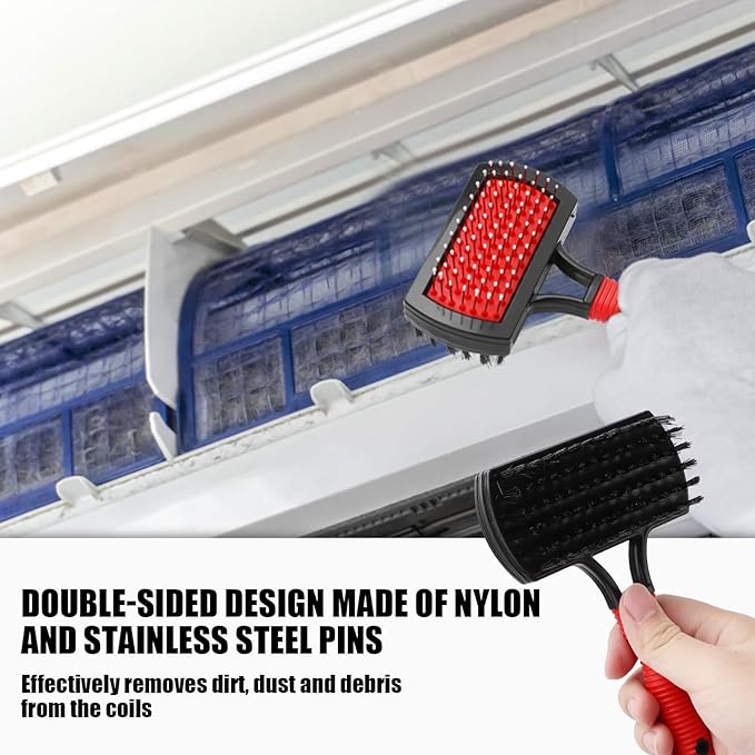 2pcs Air Conditioner Condenser Cleaning Tools, Double-Sided AC Evaporator Coil Fin Cleaning Brush & Stainless Steel AC Fin Comb for HVAC System Refrigerator Evaporator Radiator Condenser