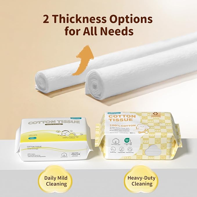 Winner 100% Cotton Dry Wipes, USDA Certified Baby Wipes, 33% Thicker & Ultra Soft, Hypoallergenic & Unscented for Baby Sensitive Skin, Wet/Dry for Diaper Changes, Meals & Cleanup, Pack of 3, 240 pcs