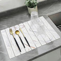 Large Stone Drying Mat for Kitchen Counter, Collapsible Stone Dish Drying Mats, Water Absorbing Diatomaceous Earth Drying Stone for Kitchen Counter, Kitchen Dish Drying Stone Mat, 24"×16" (White)