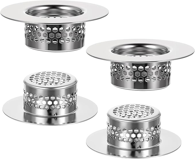 4 Pcs Bathroom Sink, Bathtub Drain Cover Drain Strainer Hair Catcher Stainless Steel Drain Filter for Shower Vanity Laundry Utility RV Sink (Fits 1.25" to 1.6" Hole)