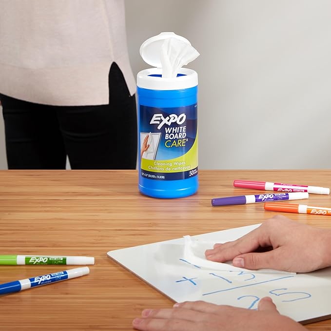 EXPO Whiteboard Care Dry Erase Wipes, 8 x 5.5", 50 Count - Home, Office, Classroom Supplies, Whiteboard Cleaning