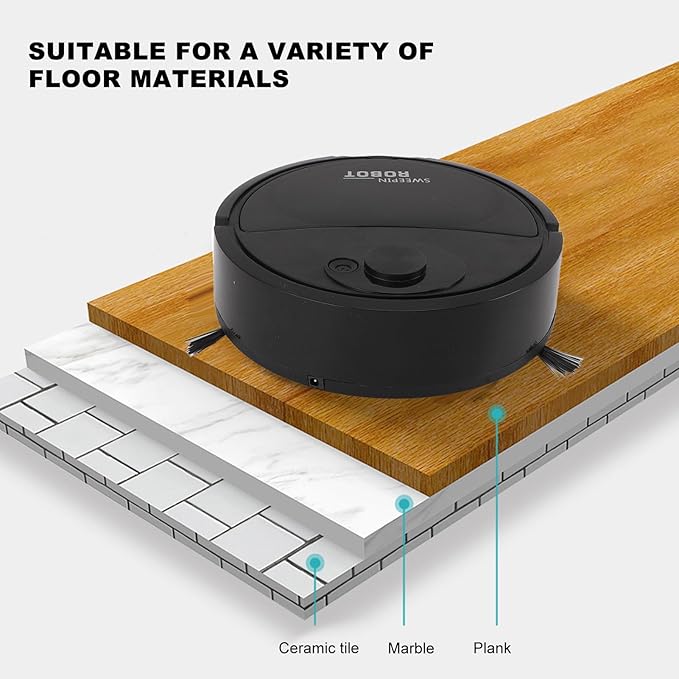 Robot Vacuum Cleaner, Smart Sweeping Robot 3 in 1 Strong Suction Swivel Wheel Mini Mopping Vacuum Carpet Sweeper for Hard Floor