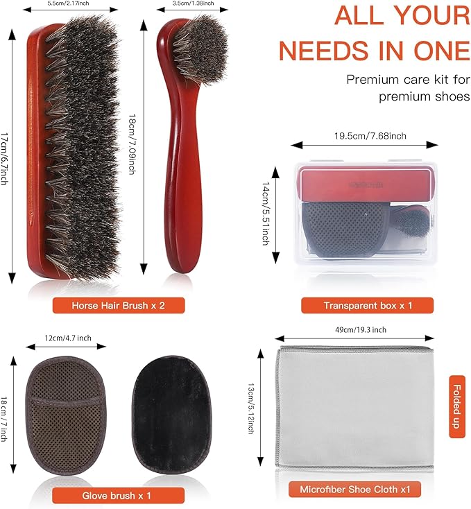 5 Pcs Horsehair Shine Shoes Brush Kit Polish Dauber Applicators Cleaning Leather Shoes Boots Care Brushes Suede Cleaner Brush with Microfiber Shoe (Brown)
