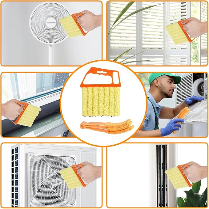 12 Pcs Window Venetian Blind Cleaner Duster Tool, Microfiber 6 Finger Duster Brush for Cleaning Window Shutters, Air Conditioner, Wood & Vinyl Blinds, Includes 6 Cloth Covers (12)