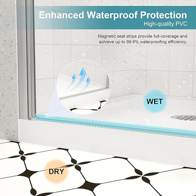 Frameless Pivot Shower Door 26"-28" Wx72 H,1/4"(6mm) Clear Nano Coated (SGCC) Tempered Glass,Reversible Swing Shower Door for Walk-in Shower,Modern Brushed Nickel Finish