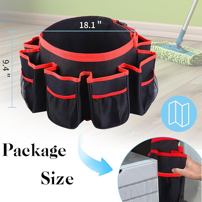 Portable Bucket Cleaning Tool Organizer,5 Gallon Bucket Holder Cleaning Supplies,Foldable Wash Tool Caddy Organizer More Mesh Pockets for Housekeeping,Easy to Use
