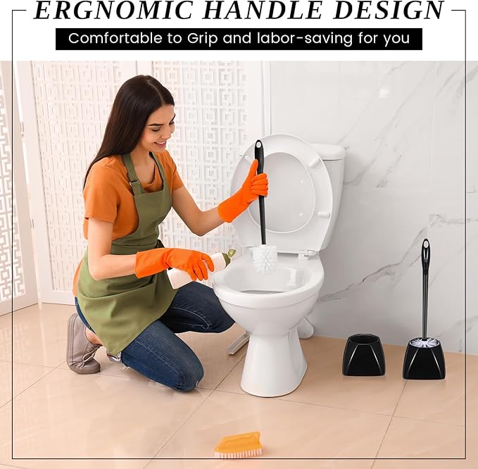 15 Sets Toilet Holder and Brush Set 16.14 Inch Toilet Bowl Cleaner Brush with Caddy Bathroom Scrub Plastic Scrubber with Long Handle for Bathroom Cleaning, Easy to Assemble (Black)
