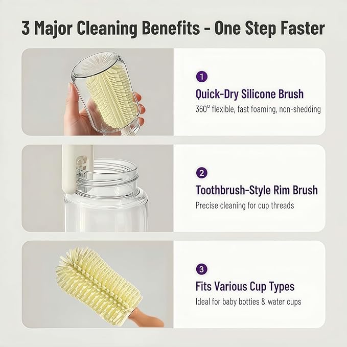 8-in-1 Baby Bottle Brush Set, Silicone Baby Bottle Cleaning Kit with Drying Rack, Portable Travel Brush & Accessories for Home and Travel (Orange)