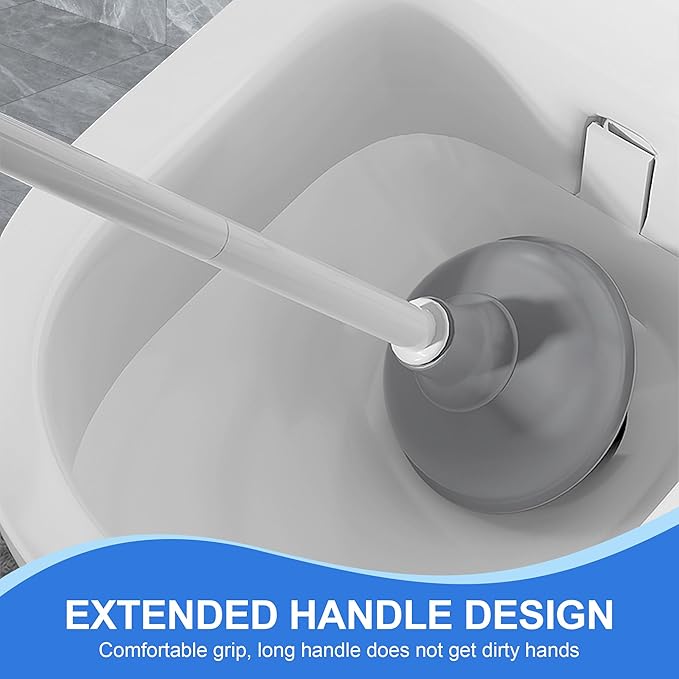 Toilet Brush and Plunger Set, 3 in 1 Toilet Bowl Brush and Holder with Crevice Cleaning Brush Wall Mounted Household Bathroom Cleaning Tools Combo(White-Gray)