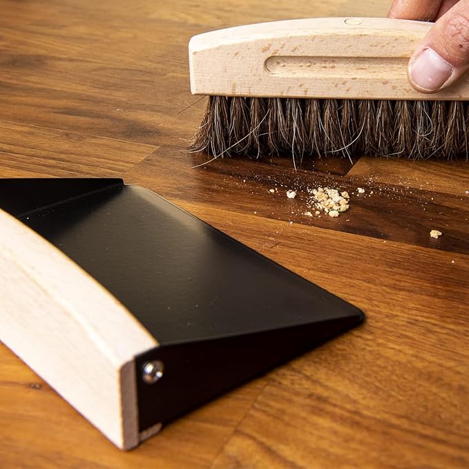 Generic Mini Broom and Dustpan Set - 100% Horsehair Bristles, Beech Wood, Brown - Perfect for Table, Computer, Kitchen, Pet Habitat - 2 Count, 5.9 x 3.9 x 15 inches