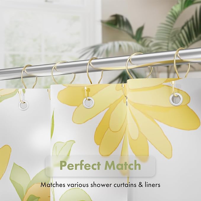 AmazerBath Shower Curtain Hooks, Shower Curtain Rings with Cylindrical Design, Light Gold Shower Curtain Hooks Rust Proof, Metal Double Hook Shower Hooks for Shower Curtain