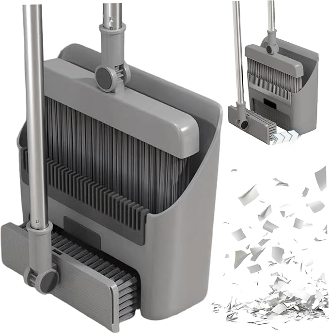 3-in-1 Broom with Dustpan Combo Set Foldable and Rotating Broom and Dustpan Set with Long Handle for Home Office School Dorm with Combo, and, and Dustpa