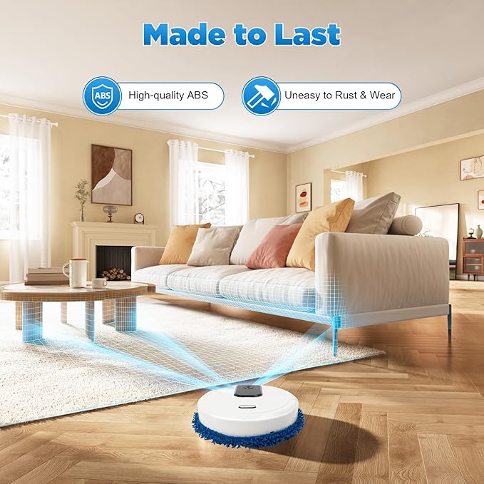 Smart Dust Auto Sweeper,Wet and Dry Mopping Sweeping Robot Auto Cleaner Floor Washing Wiping Machine,360° Full-Surround Wipe,Single Sweeping Area of 645.83ft². (White)