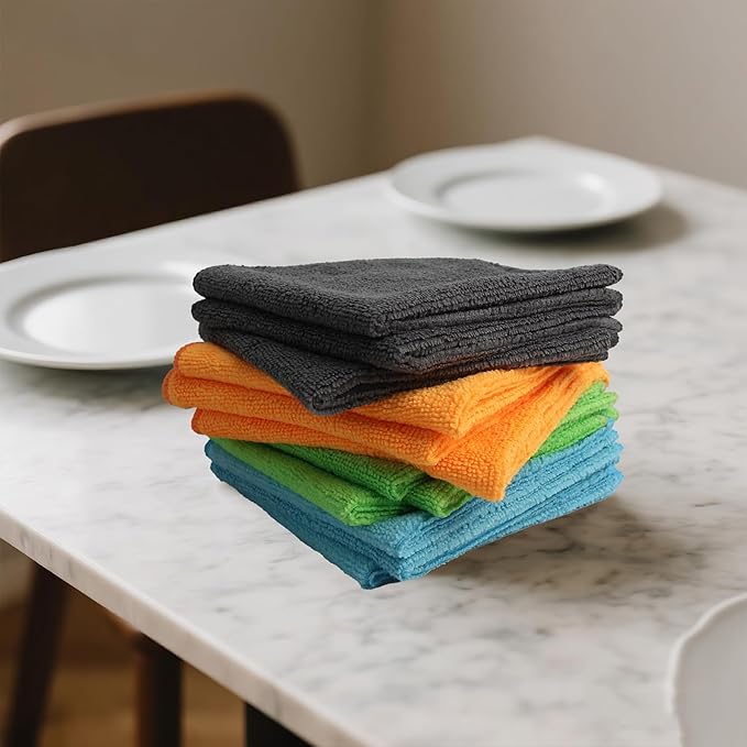 Tricol Clean 12 Pack Microfiber Cleaning Cloth 11.8x11.8inch - Streak-Free, Reusable Wipes for Glass, Kitchen, Car, Dusting - Absorbent & Lint-Free (Mixed Color 04, 11.8 x 11.8 in)