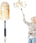 Lambswool Duster Extendable Natural Wool Duster with Flexible Head for Ceilings Furniture Blinds Electronics Washable Reusable