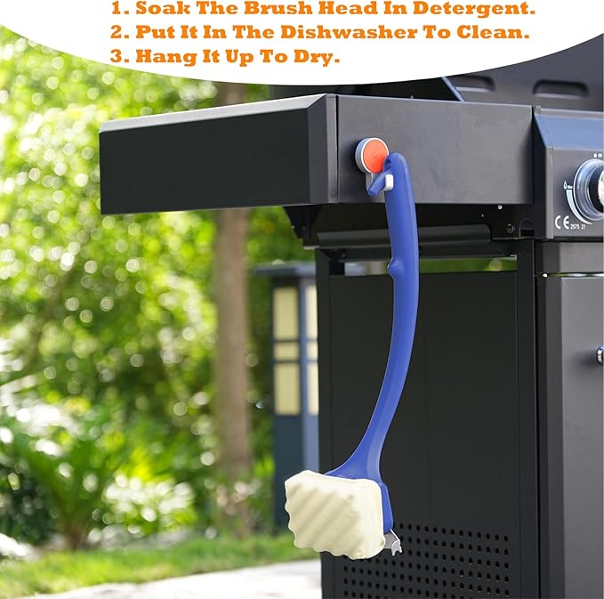 Grill Brush Bristle Free, BBQ Grill Brush for Outdoor Grill, Steam Grill Cleaner with Scraper for Cast Iron/Stainless-Steel Grates, Replaceable Cleaning Head & Extended Handle, Grilling Gifts for Men