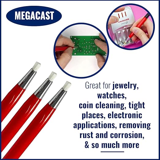 Fiberglass Scratch Brush Pen - 3 Pack - Jewelry, Watch, Coin Cleaning, Electronic applications, Removing rust and corrosion