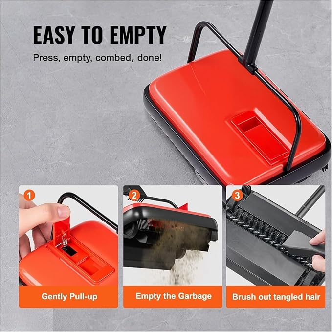 Carpet Sweeper Manual - 6.7 Inch Sweeping, Non-Electric Floor Sweeper for Hardwood, Rugs, Laminate - 300ml Dustbin, Comb Included