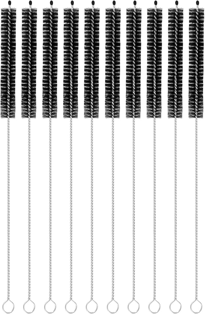 uxcell 10Pcs Drinking Straw Cleaning Brushes, 10" x 3/8" Nylon Bristles Long Straw Brush Pipe Cleaner for Washing Straws Pot Spout, Sippy Cup, Bottle and Tube (Black)