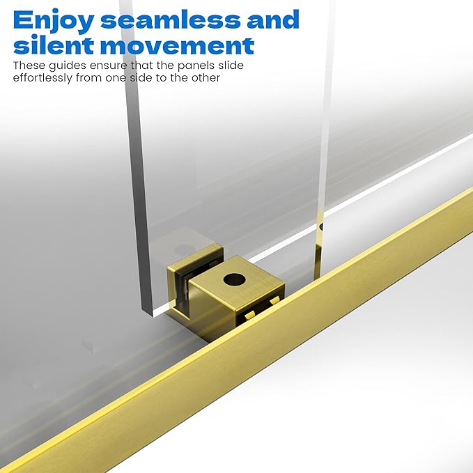 Bathtub Shower Door, 60″x 62″ Semi-Frameless Sliding Shower Door, Double Sliding Bypass Glass Shower Doors for Bathtub with 5/16" (8mm) Tempered Glass, Brushed Gold