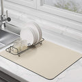Dish Drying Mat for Kitchen Counter Super Absorbent Drainer Mats with Non-slip Rubber Backed Hide Stain Heat Resistant Easy to Clean Dish Rack Mat (Beige, L-24"x16")