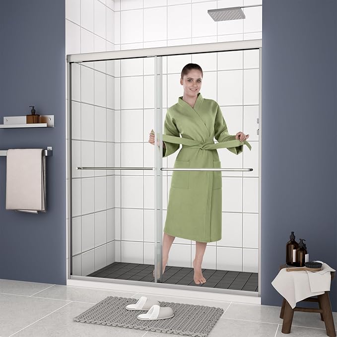 Bypass Glass Shower Door 50-54" W x 70" H with 1/4" Clear SGCC Tempered Glass, Semi-Frameless Double Sliding Shower Door, Easy to Clean, Easy to Install, Chrome