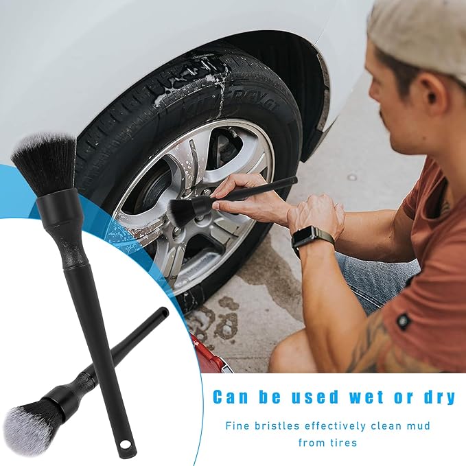 Ziciner Car Detailing Brush, Ultra Soft Car Detail Brush Kit for Elegant Surfaces, Auto Scratch-Free Cleaner Kit for Car Interior & Exterior, Wheels, Dashboard, Engine Bay (Long Handle)