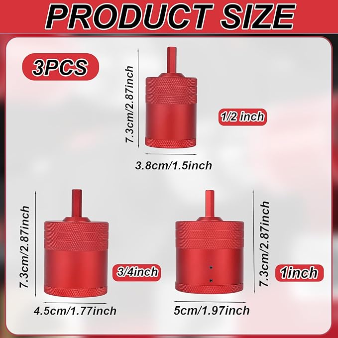 3pcs 1/2" 3/4" 1" Metal Copper Pipe Cleaner, Red Aluminum Copper Tube Pipe Cleaner Brush for Power Drill Suitable for Professional Plumbers and Industrial Purposes
