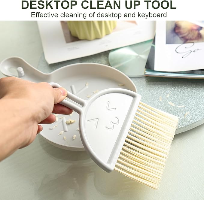 Broom with Dustpan Combo Set, Broom and Dustpan Set with Long Handle, Kitchen Broom for Sweeping Indoor Outdoor, Standing Dust Pan and Brush Broom Set for Home Office Lobby Floor Cleaning, Grey